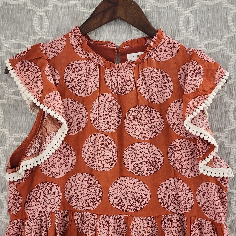 Anthropologie THML Women's M Tunic Dress Ruffle Sleeveless Pattern Crew neck - Picture 3 of 9